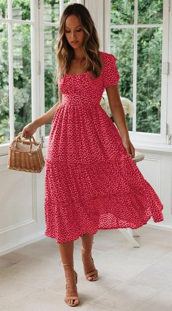Vestidos Vintage Vintage Print Puff Sleeve summer Beach sweet dresses Casual Square collar floral maxi long dress 2024 festa