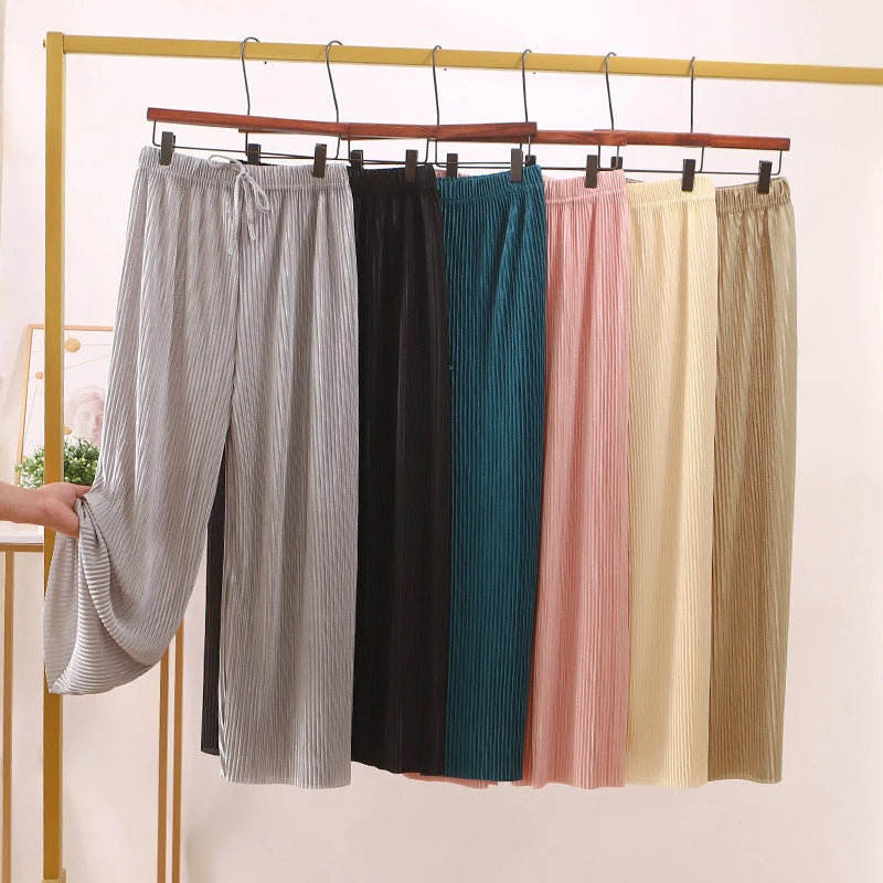 2025 New Women's Summer Thin High-waist Korean Style Non-iron Pleated Straight Leg Solid Loose Drape Wide-leg Pants Dropshipping