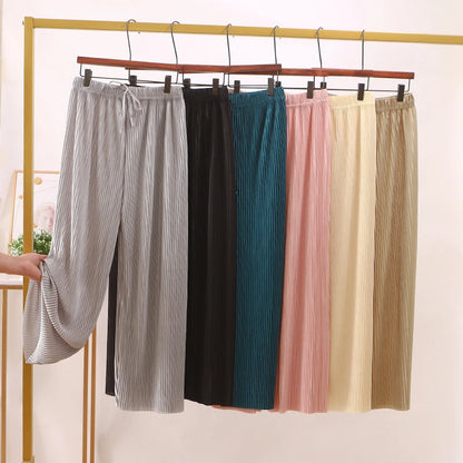 2025 New Women's Summer Thin High-waist Korean Style Non-iron Pleated Straight Leg Solid Loose Drape Wide-leg Pants Dropshipping