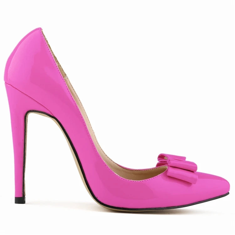 LOSLANDIFEN Fashion Patent Leather Women's Pumps Sweet Bow Pointed Toe High Heels Stiletto Wedding Shoes Woman