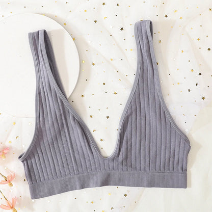 Push-Up Bras For Women Seamless Ribbed Deep V Bralette Unlined Sexy Lingerie Wireless Crop Top S-XL Plunge Sports Underwear