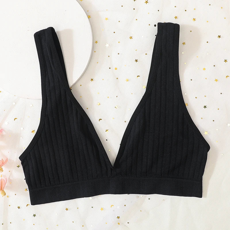 Push-Up Bras For Women Seamless Ribbed Deep V Bralette Unlined Sexy Lingerie Wireless Crop Top S-XL Plunge Sports Underwear