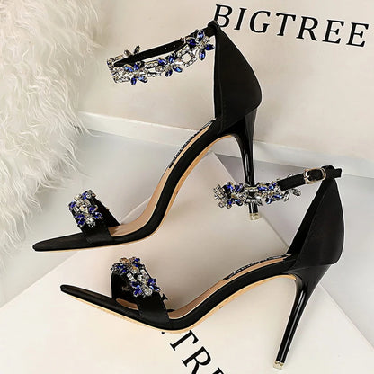 BIGTREE Shoes Open Toe Rhinestones Sandals Women 2026 New Designer Sexy High Heels Sandals Female Shoes Summer Heeled Sandals