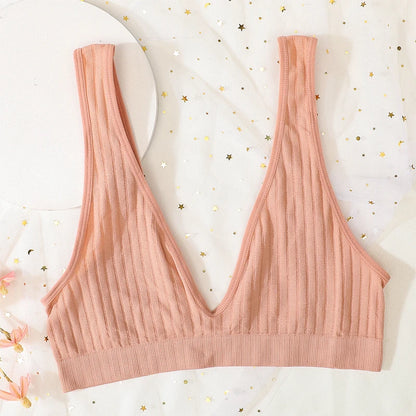 Push-Up Bras For Women Seamless Ribbed Deep V Bralette Unlined Sexy Lingerie Wireless Crop Top S-XL Plunge Sports Underwear