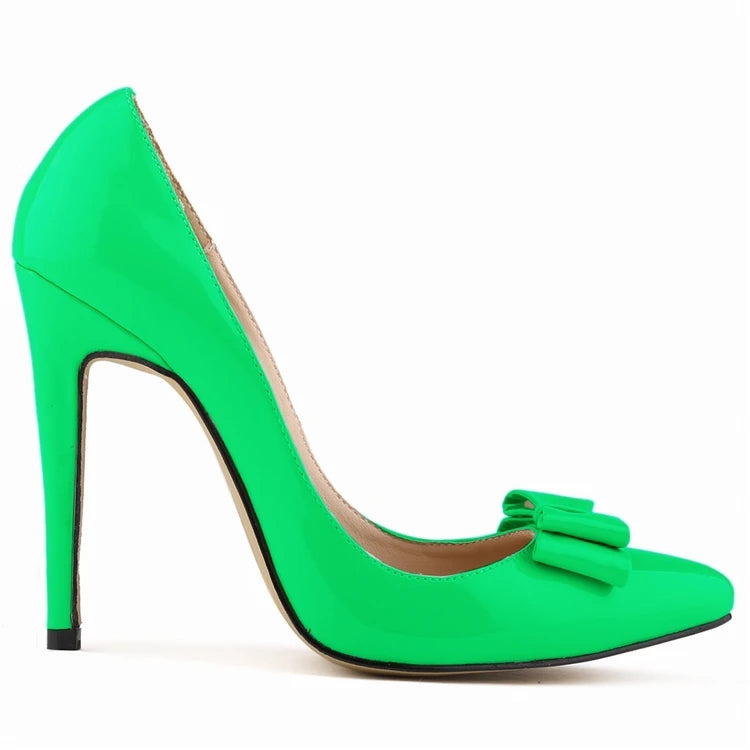 LOSLANDIFEN Fashion Patent Leather Women's Pumps Sweet Bow Pointed Toe High Heels Stiletto Wedding Shoes Woman