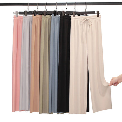 2026 Top Women's Ice Silk Wide-legged Pants Summer High Waist Feeling Girls Nine Points Straight Skirt Thin Long Trousers Colors