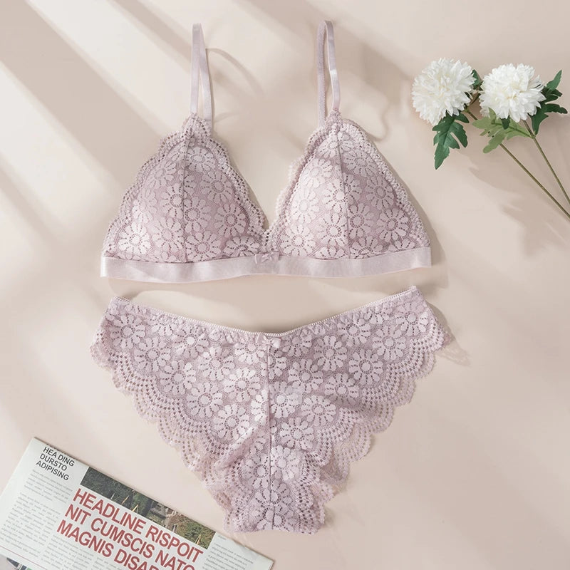 Lace Bra Sets Seamless Underwear Backless Vest Adjusted-straps Lingerie Floral Soft Comfortable Underwear Set