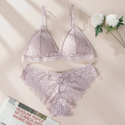 Lace Bra Sets Seamless Underwear Backless Vest Adjusted-straps Lingerie Floral Soft Comfortable Underwear Set