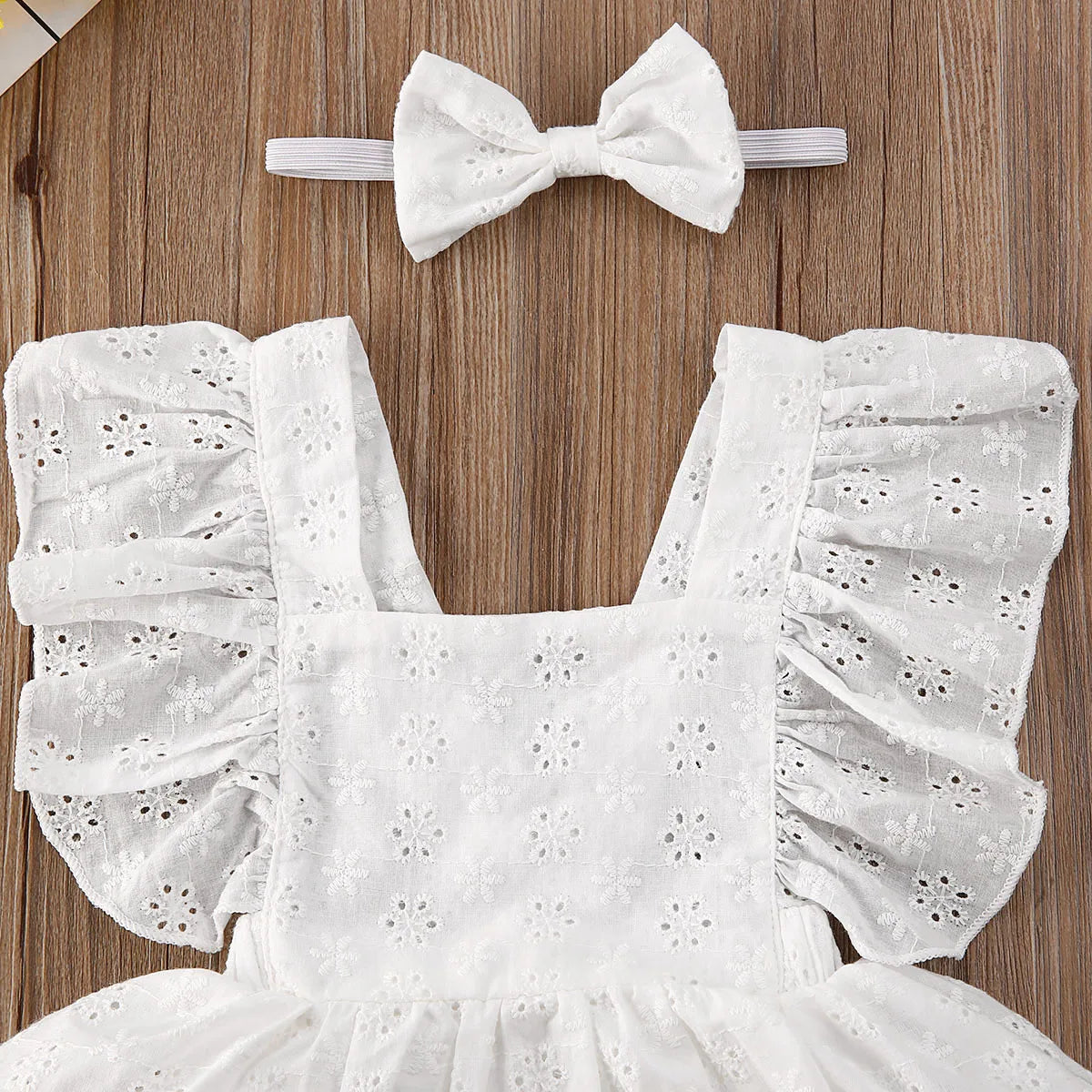 2021 Baby Summer Clothing 2PCS Newborn Kids Baby Girl Clothes Lace Ruffled Romper Dress Floral Jumpsuit Solid White Outfits
