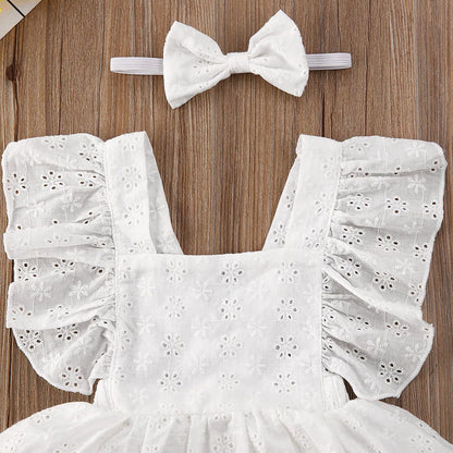 2021 Baby Summer Clothing 2PCS Newborn Kids Baby Girl Clothes Lace Ruffled Romper Dress Floral Jumpsuit Solid White Outfits