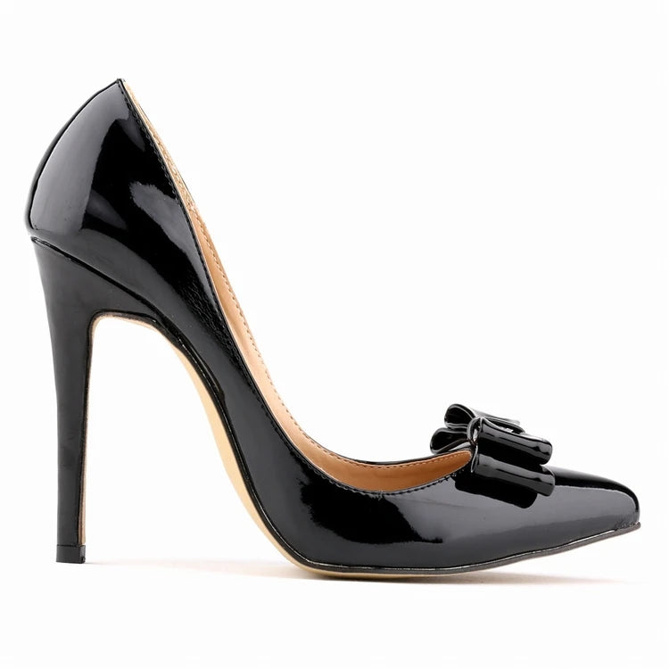 LOSLANDIFEN Fashion Patent Leather Women's Pumps Sweet Bow Pointed Toe High Heels Stiletto Wedding Shoes Woman