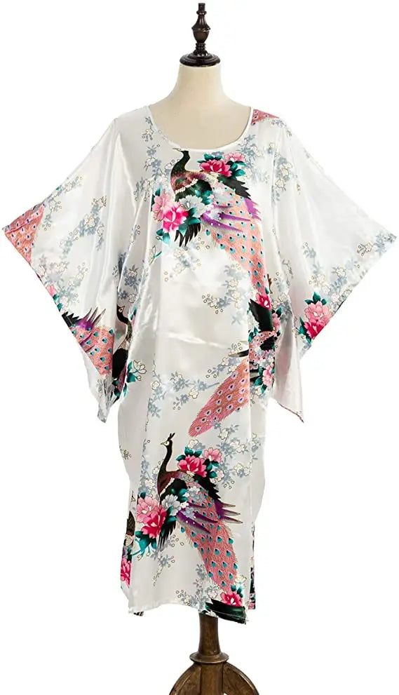 Sexy Female Silk Rayon Robe Bath Gown Nightgown Summer Casual Home Dress Printed Loose Sleepwear Plus Size Nightwear Bathrobe