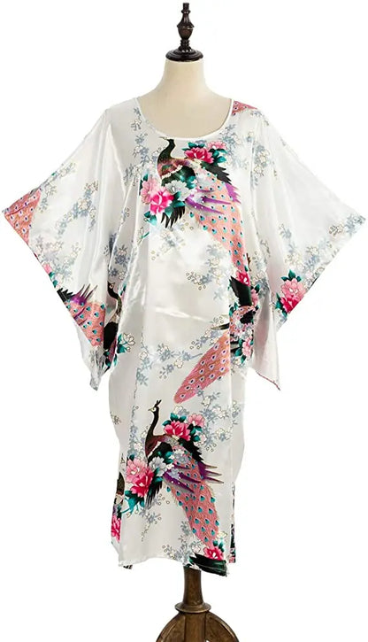 Sexy Female Silk Rayon Robe Bath Gown Nightgown Summer Casual Home Dress Printed Loose Sleepwear Plus Size Nightwear Bathrobe