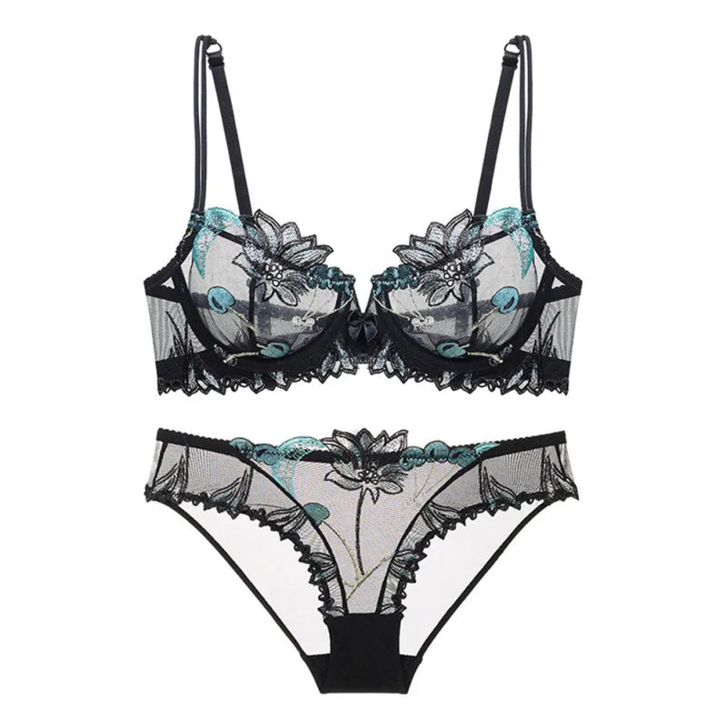 Sexy Lingerie Floral Lace Transparent Breathable Women's Underwear Bra Set for Women