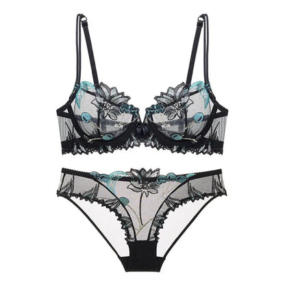 Sexy Lingerie Floral Lace Transparent Breathable Women's Underwear Bra Set for Women