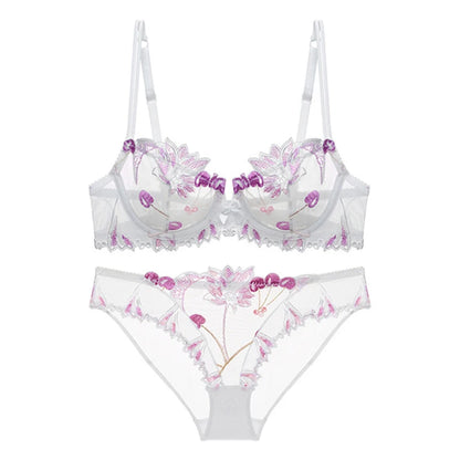 Sexy Lingerie Floral Lace Transparent Breathable Women's Underwear Bra Set for Women