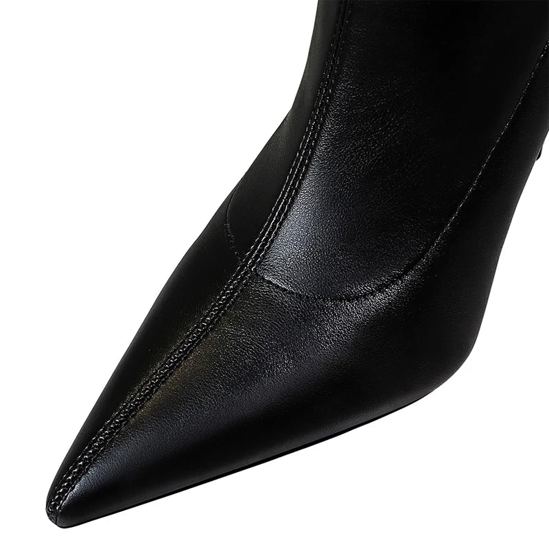 BIGTREE Shoes Stiletto Sexy Over-the-Knee Boots Black Leather Boots Sexy Thin High Heel Boots Winter Long Boots Plus Size 43