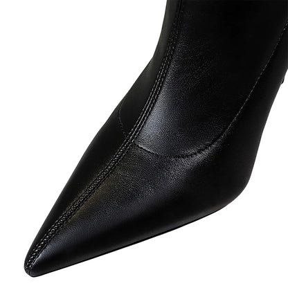 BIGTREE Shoes Stiletto Sexy Over-the-Knee Boots Black Leather Boots Sexy Thin High Heel Boots Winter Long Boots Plus Size 43