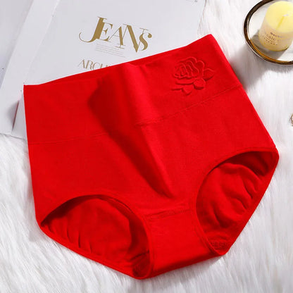 Cotton women's panties elastic soft  Embossed ROSE Ladies underwear Breathable sexy High waist briefs