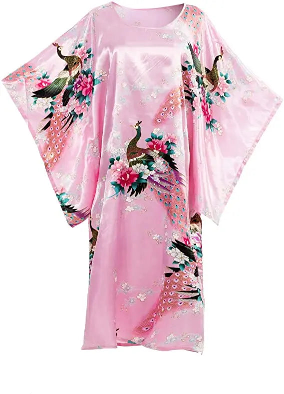 Sexy Female Silk Rayon Robe Bath Gown Nightgown Summer Casual Home Dress Printed Loose Sleepwear Plus Size Nightwear Bathrobe