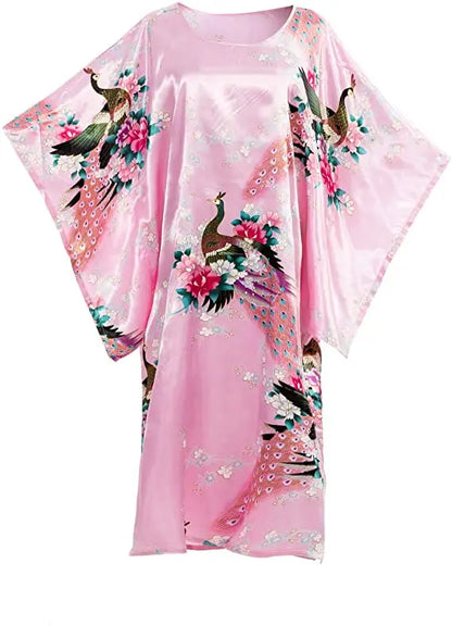 Sexy Female Silk Rayon Robe Bath Gown Nightgown Summer Casual Home Dress Printed Loose Sleepwear Plus Size Nightwear Bathrobe