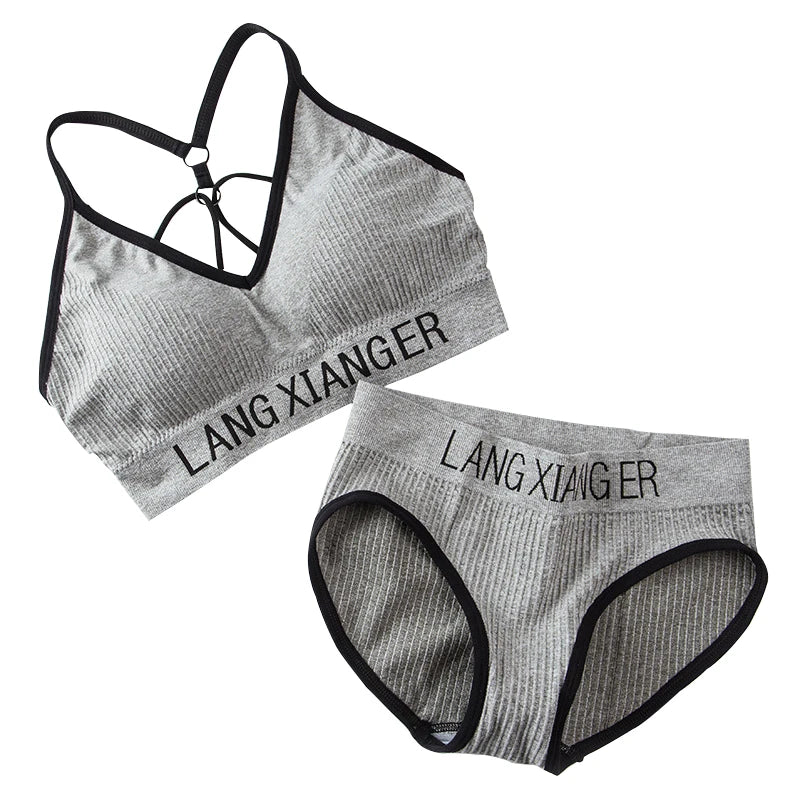 New Women's Cotton For Underwear Set Letter Sports Bra  Seamless Female Underwear Comfort No Steel Ring Suit Solid Color Chest