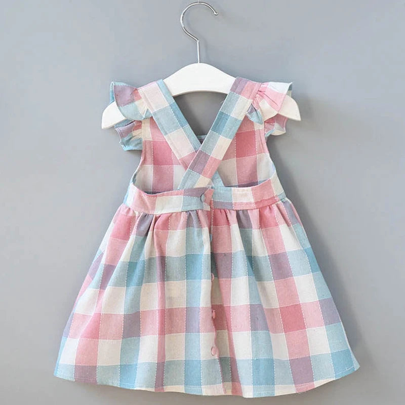 2024 New Girls' Dresses Children'S Summer Cotton Embroidered Hollow Dress Baby Kids Clothing Cute Ruffled Round Neck Vest Dress