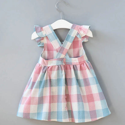 2024 New Girls' Dresses Children'S Summer Cotton Embroidered Hollow Dress Baby Kids Clothing Cute Ruffled Round Neck Vest Dress