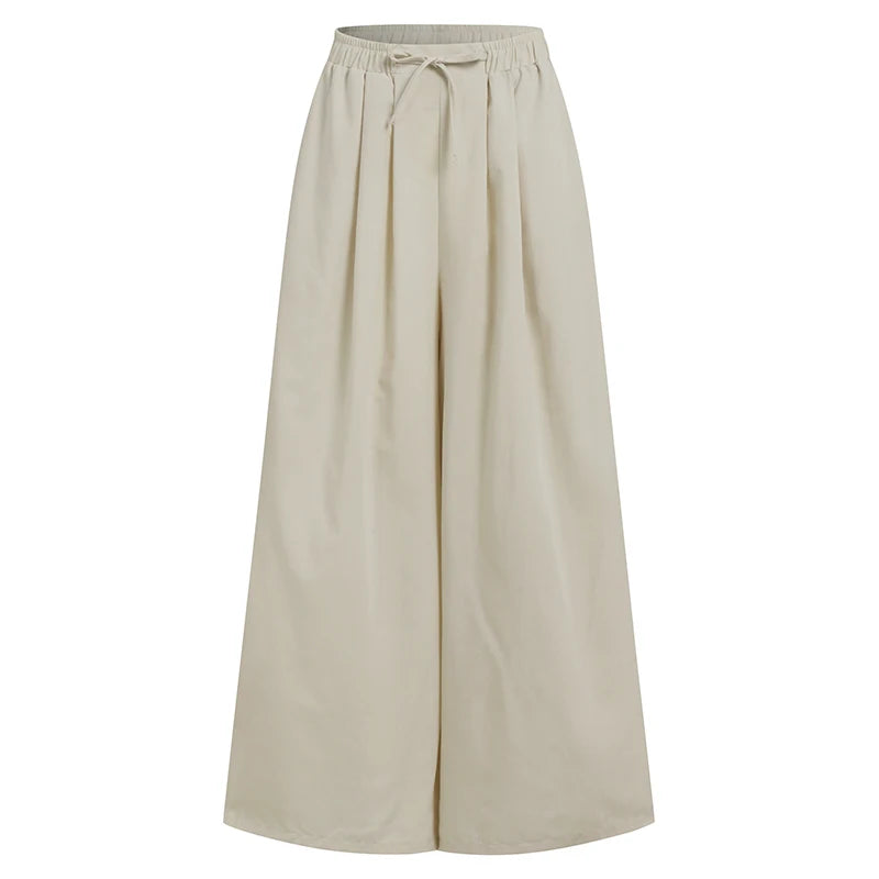 ZANZEA Elegant Women's Wide Leg Pants Autumn Trousers Casual Drawstring Pantalon Palazzo Female Elastic Waist Turnip Oversized