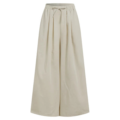ZANZEA Elegant Women's Wide Leg Pants Autumn Trousers Casual Drawstring Pantalon Palazzo Female Elastic Waist Turnip Oversized