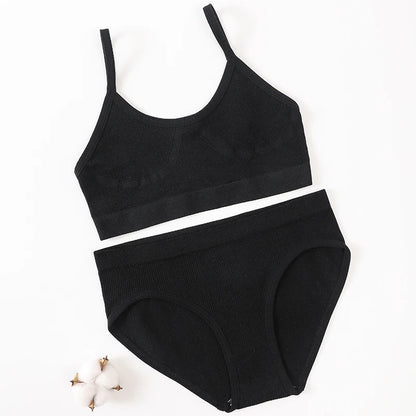 Women Seamless Bra And Panties Set U-Back Bralette Top Comfort Breathable Briefs Ribbed Sexy Lingerie Sports Underwear Set