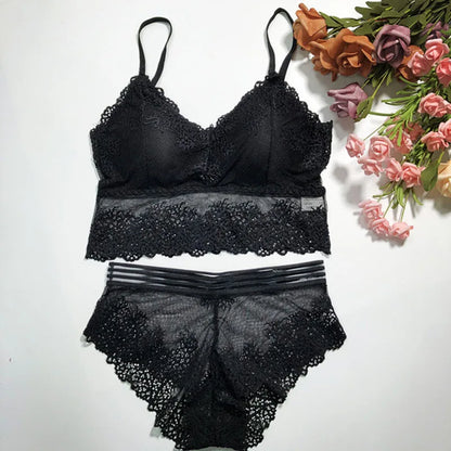 Lace Women Bra Panties Set Crop Top Bra Sexy Transparent Bra Push Up Lingerie Set Female Bralette Underwear Set