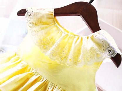 2024 New Girls' Dresses Children'S Summer Cotton Embroidered Hollow Dress Baby Kids Clothing Cute Ruffled Round Neck Vest Dress
