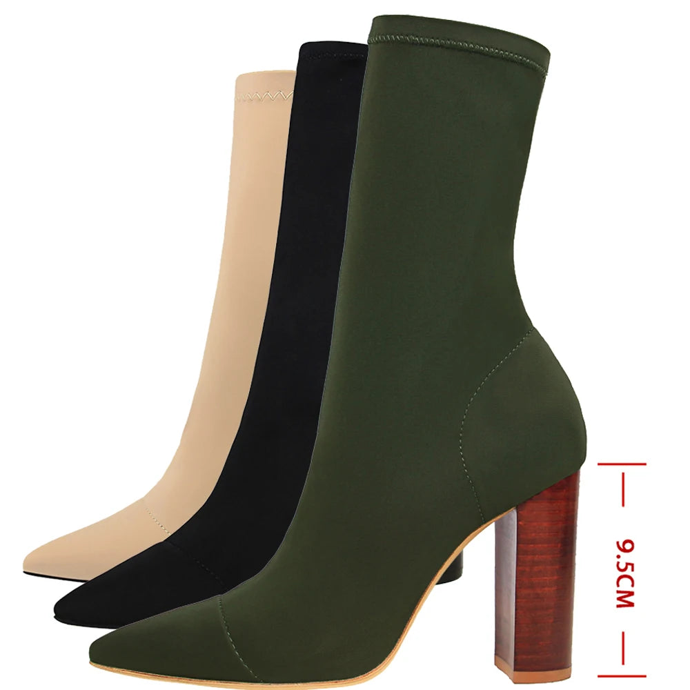 2026 New Socks Boots Fashion Ankle Boots For Women Boots Balck Pointed Toe Elastic Heels Shoes Fetish Autumn Winter Female Shoes