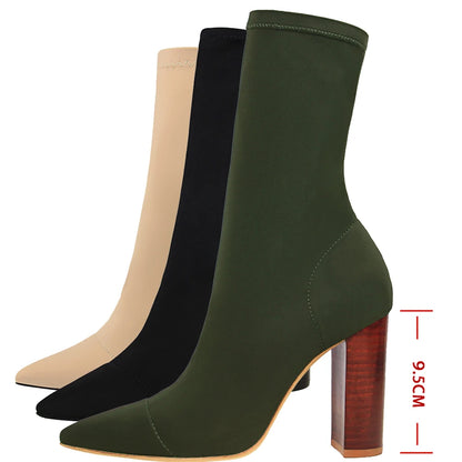 2026 New Socks Boots Fashion Ankle Boots For Women Boots Balck Pointed Toe Elastic Heels Shoes Fetish Autumn Winter Female Shoes