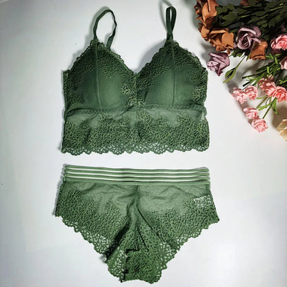 Lace Women Bra Panties Set Crop Top Bra Sexy Transparent Bra Push Up Lingerie Set Female Bralette Underwear Set