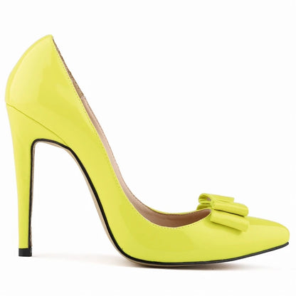 LOSLANDIFEN Fashion Patent Leather Women's Pumps Sweet Bow Pointed Toe High Heels Stiletto Wedding Shoes Woman
