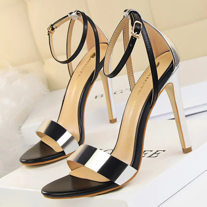 BIGTREE Shoes Pu Leather High Heels 2026 New Women Heels Sexy Stiletto Heels 11 Cm Party Shoes Color Matching Women Sandals