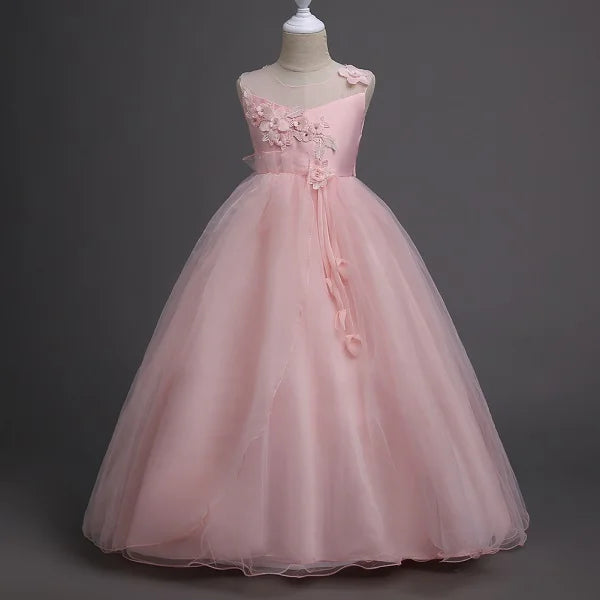 4-15 Year Teens Party Prom Dress Wedding Flower Girl Dress Kids Girls Elegant Princess Sleeveless Pageant Formal Long Dress