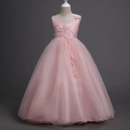4-15 Year Teens Party Prom Dress Wedding Flower Girl Dress Kids Girls Elegant Princess Sleeveless Pageant Formal Long Dress