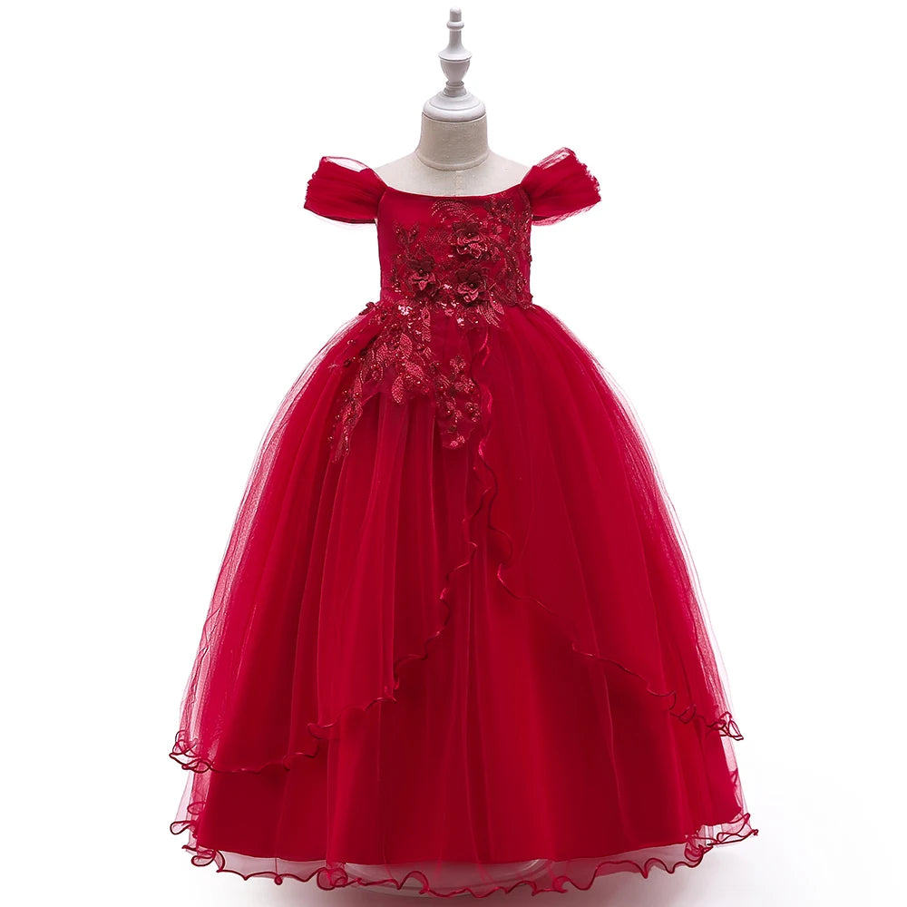 4-14 Years Kids Bridesmaid Dress For Girls Long Lace Wedding Prom Gown Flower Girl Party Dresses Children Formal Evening Clothes