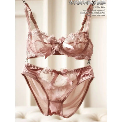 Female Ultra-Thin Sexy Lace Transparent Plus Size Bra & Panties Sets