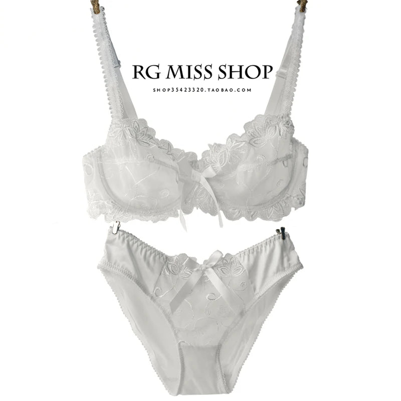 Female Ultra-Thin Sexy Lace Transparent Plus Size Bra & Panties Sets