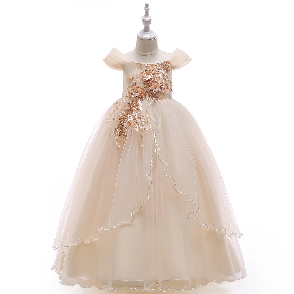 4-14 Years Kids Bridesmaid Dress For Girls Long Lace Wedding Prom Gown Flower Girl Party Dresses Children Formal Evening Clothes