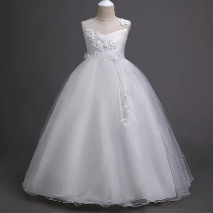 4-15 Year Teens Party Prom Dress Wedding Flower Girl Dress Kids Girls Elegant Princess Sleeveless Pageant Formal Long Dress