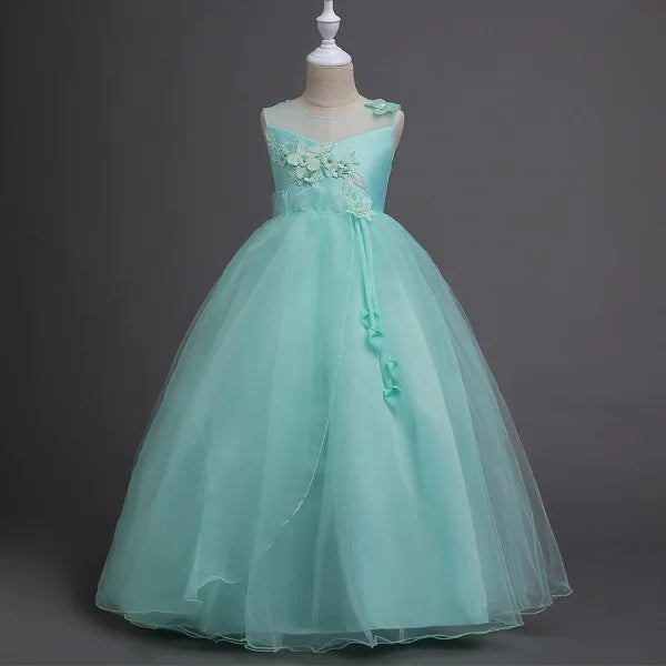 4-15 Year Teens Party Prom Dress Wedding Flower Girl Dress Kids Girls Elegant Princess Sleeveless Pageant Formal Long Dress