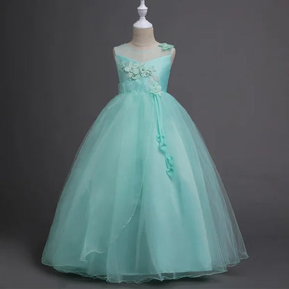 4-15 Year Teens Party Prom Dress Wedding Flower Girl Dress Kids Girls Elegant Princess Sleeveless Pageant Formal Long Dress