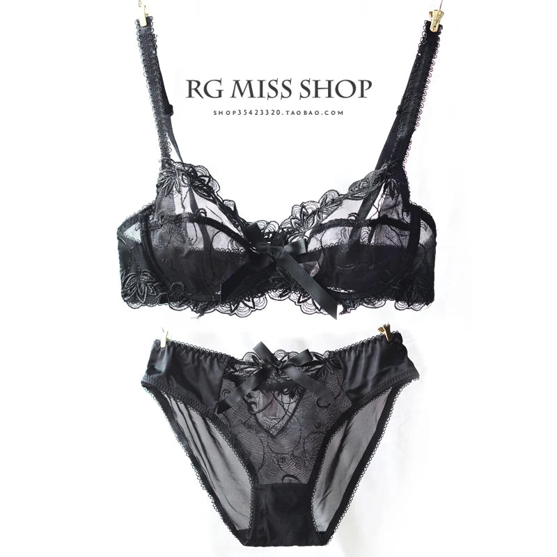 Female Ultra-Thin Sexy Lace Transparent Plus Size Bra & Panties Sets