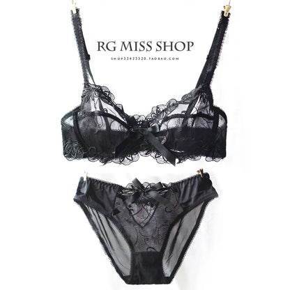 Female Ultra-Thin Sexy Lace Transparent Plus Size Bra & Panties Sets