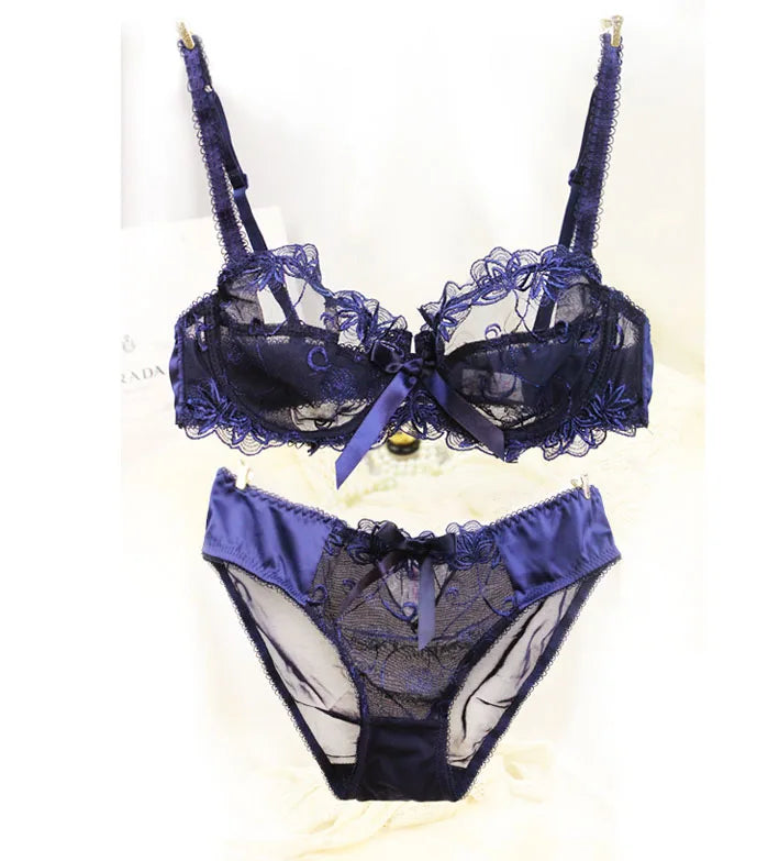Female Ultra-Thin Sexy Lace Transparent Plus Size Bra & Panties Sets